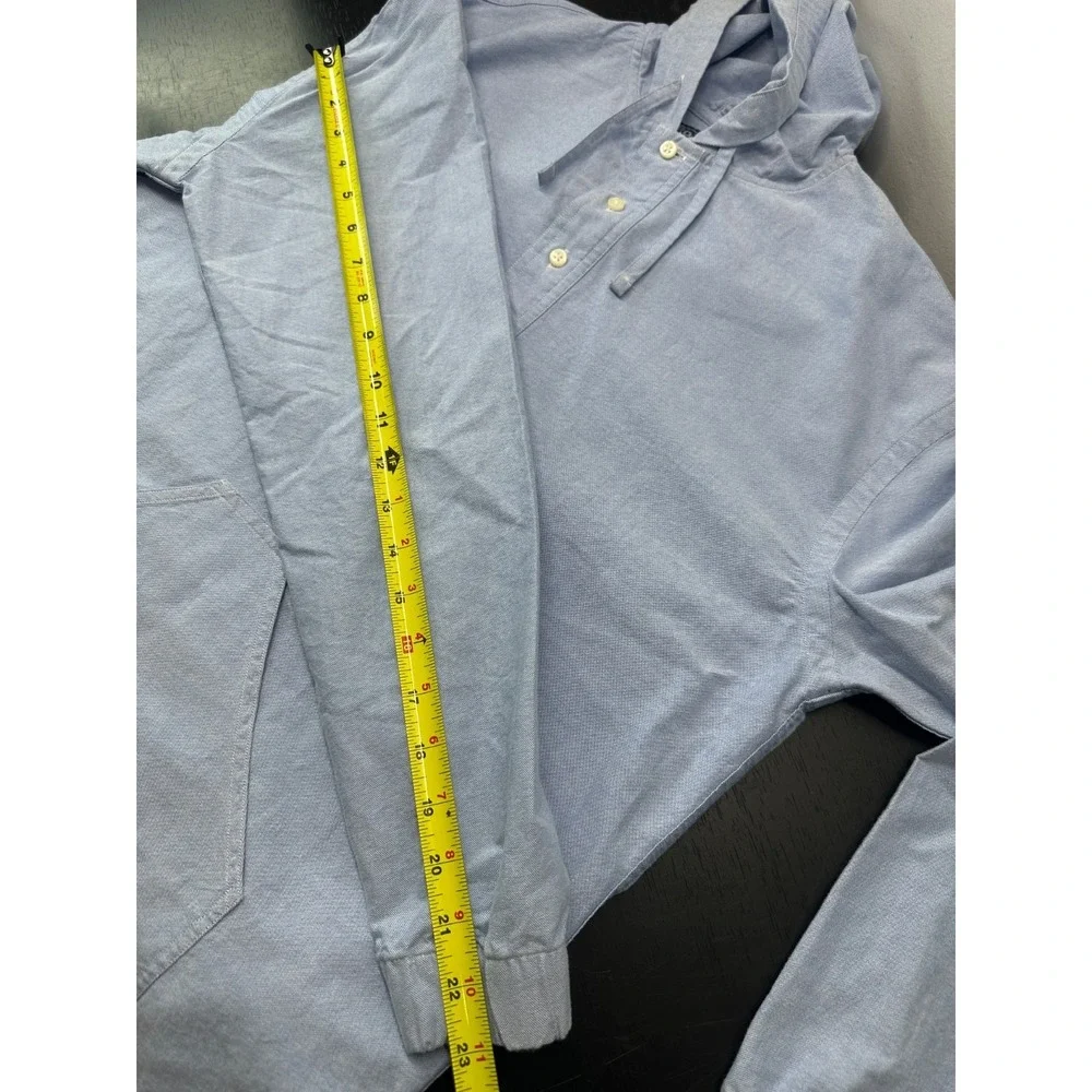 Polo Ralph Lauren Oxford Hooded Popover Shirt Light Blue Long‎ Sleeve - Medium